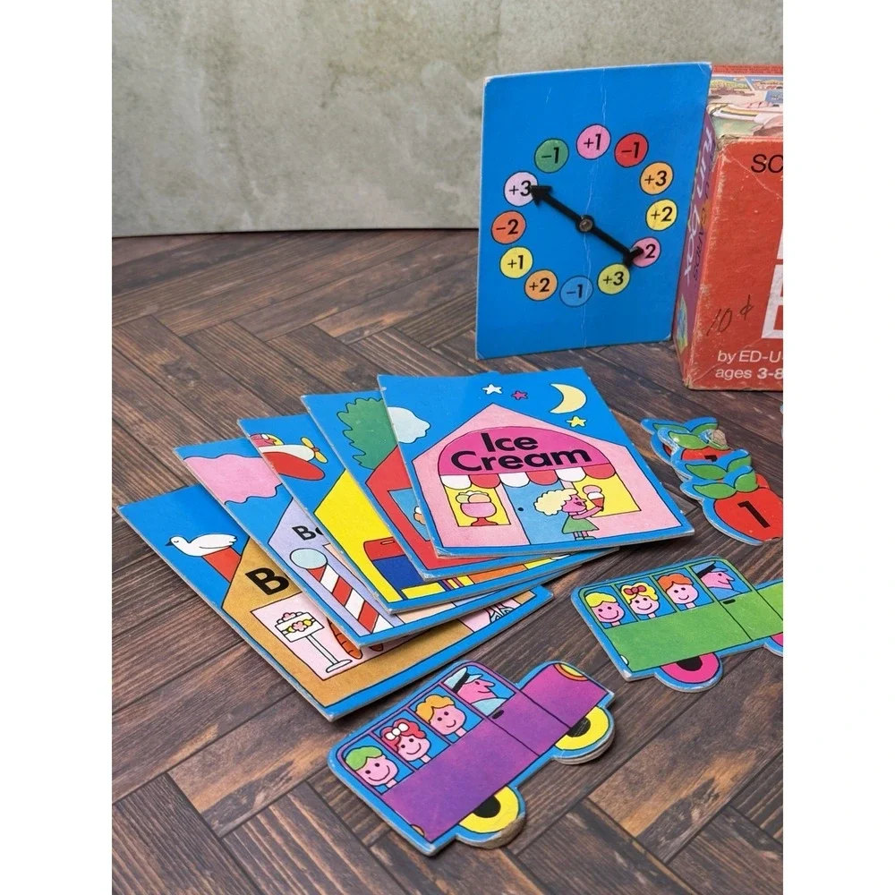 Vintage 1969 Ed-U-Cards Fun Box Plus and Minus Schoolbus Game